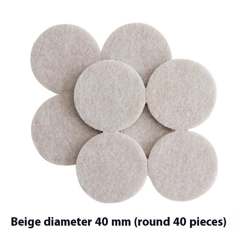 Beige plastic furniture protection pads in round and square shapes with multiple size options
