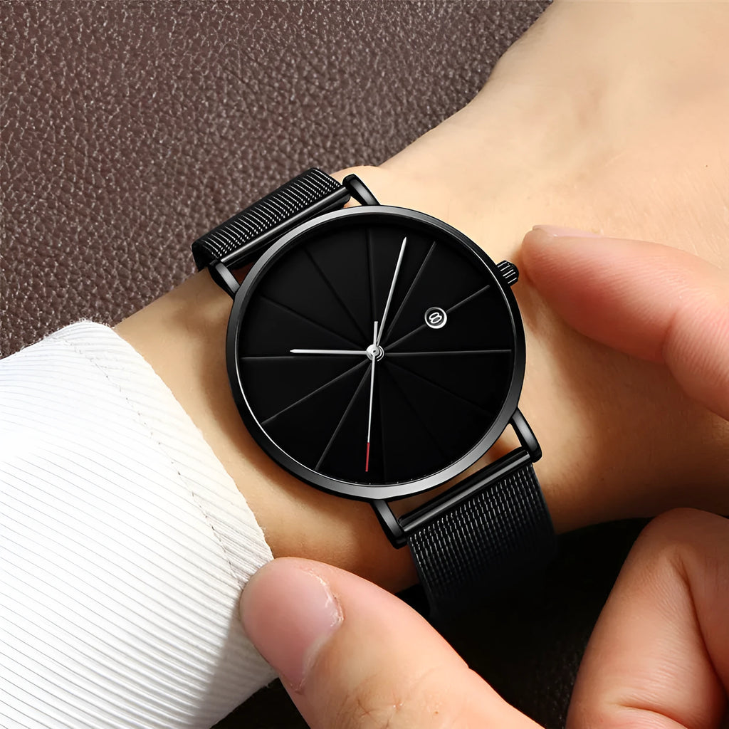 Simple Calendar Watch Male Creative Waterproof Quartz Watch Stainless Steel Mineral Glass 40mm Case 20mm Strap 9mm Thickness 30 Metres Water Resistance 13 Colour Options