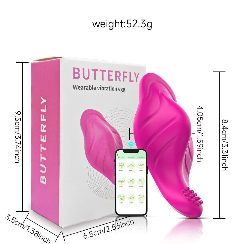Rose red wearable female massager with cute butterfly design, USB charging port