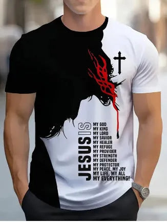 Men's loose fit short-sleeved T-shirt with digital 3D printed stripes pattern