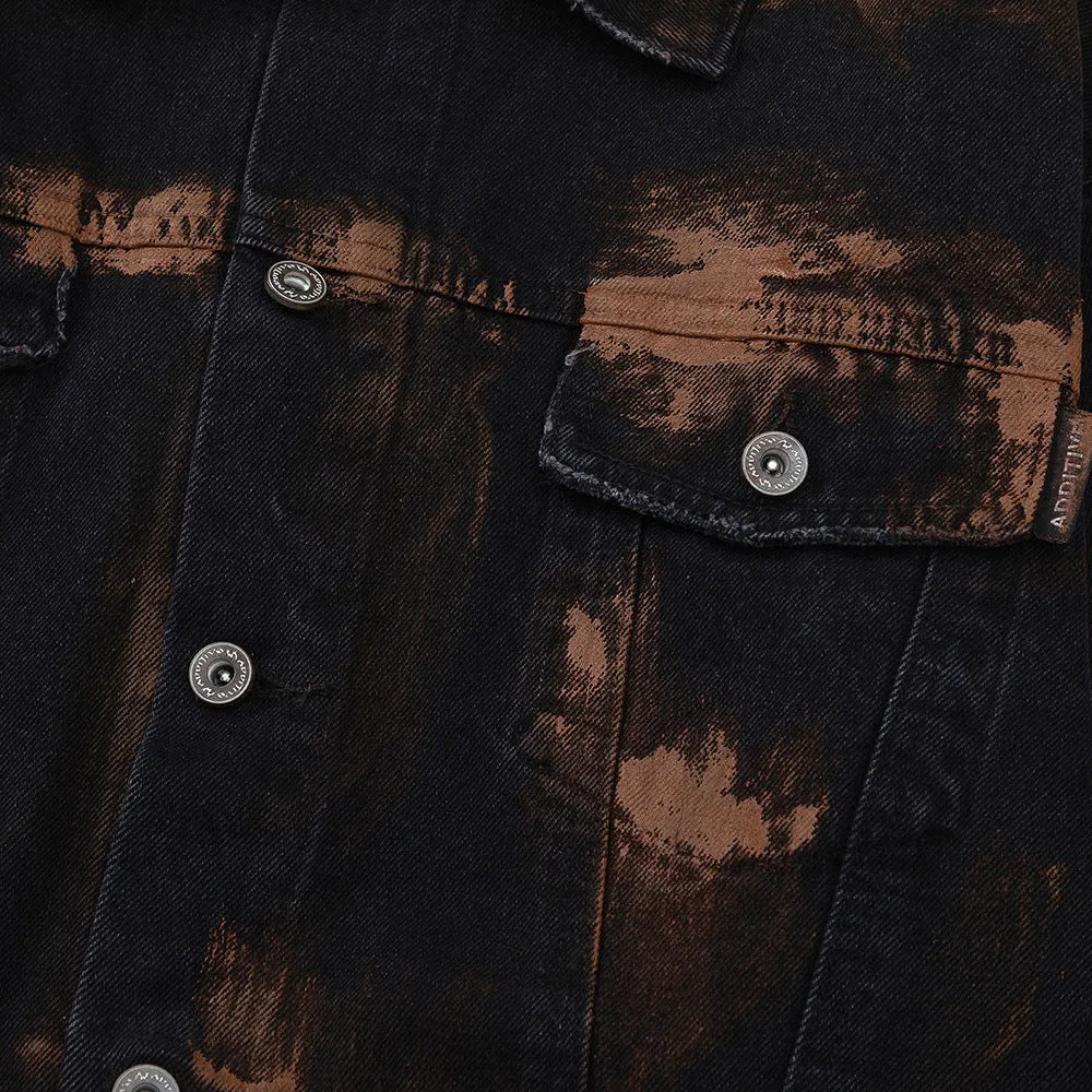 Black men's cotton denim jacket with fashion holes and street style design