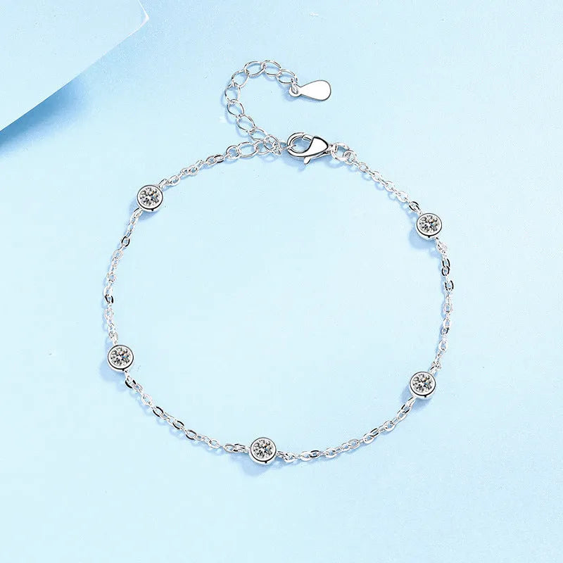Sterling silver moissanite bracelet with 925 silver, fifty point stones in natural flowing design