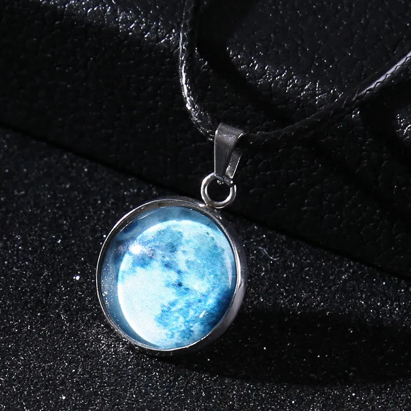 Glass constellation pendant on luminous alloy necklace chain with extension