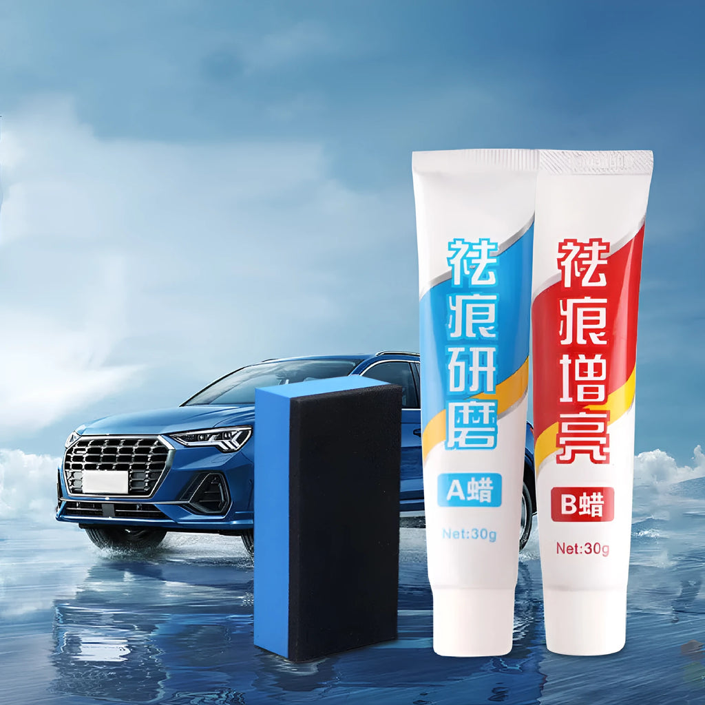 Car repair wax kit with A and B wax compounds and frosted sponge mop for paint scratch removal