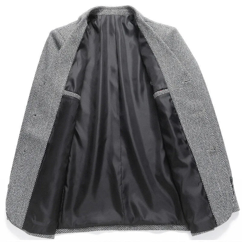 Men's loose woolen coat in solid colour for spring and autumn casual wear