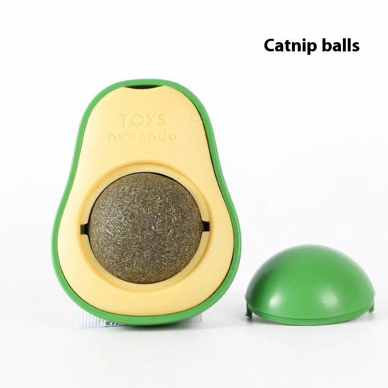 Plastic catnip ball toy with textured teeth cleaning surface in various colours