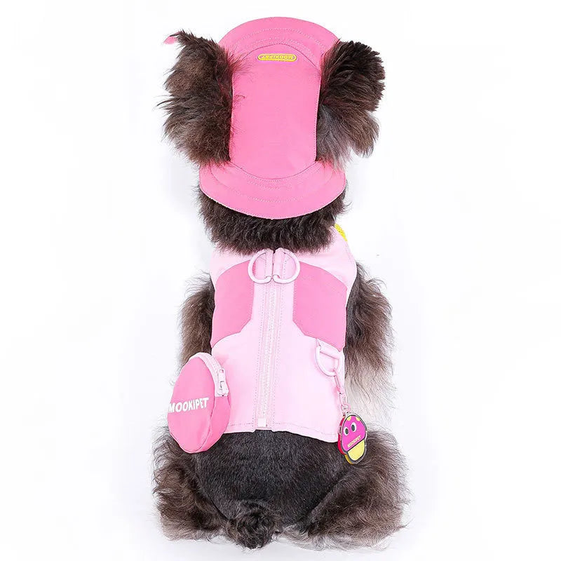 Pink casual pet vest for small dogs on a mannequin, showing the front design.