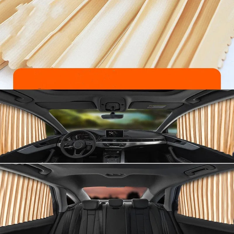 Auto retractable car sun curtain in thick opaque cloth with roller shutter suspension