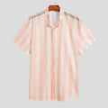 Pink men's short-sleeve cardigan shirt with waffle weave texture, loose fit