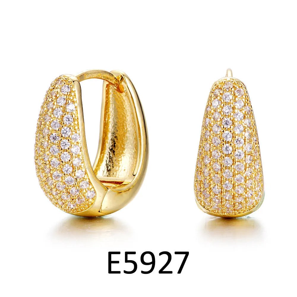 Gold-plated brass heart-shaped ear clip earrings with zircon gang drill elements in affordable luxury style