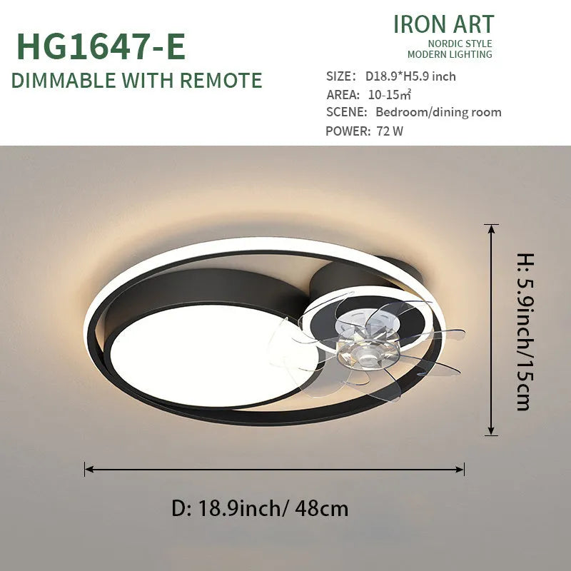 Nordic-style overhead fan light with 48cm metal blades and integrated lighting fixture