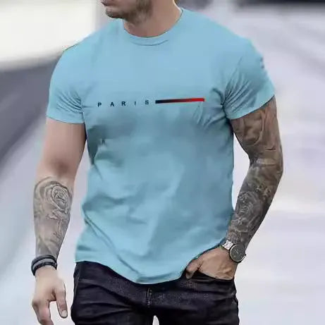 Men's slim fit casual top with a blue 3D printed mesh pattern on the front.