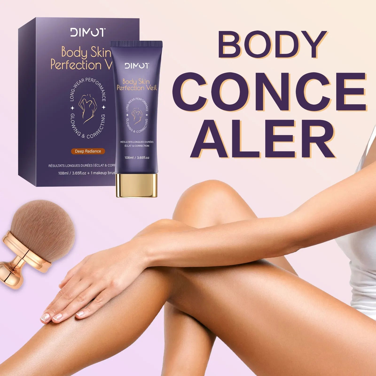 108ml tube of waterproof full coverage body concealer cream with application brush for tattoos and birthmarks.