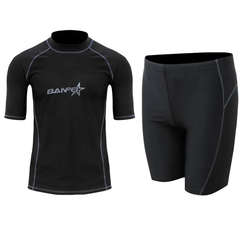 Men's quick-drying nylon swimsuit with half sleeves for swimming and water sports