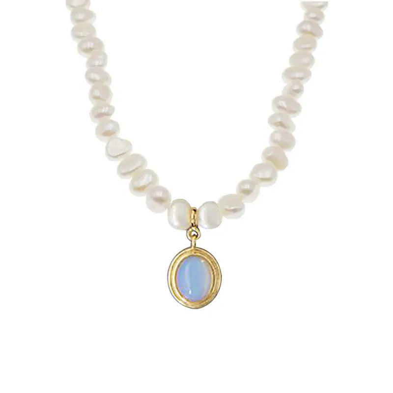 925 sterling silver round medal pearl necklace with geometric design on adjustable chain