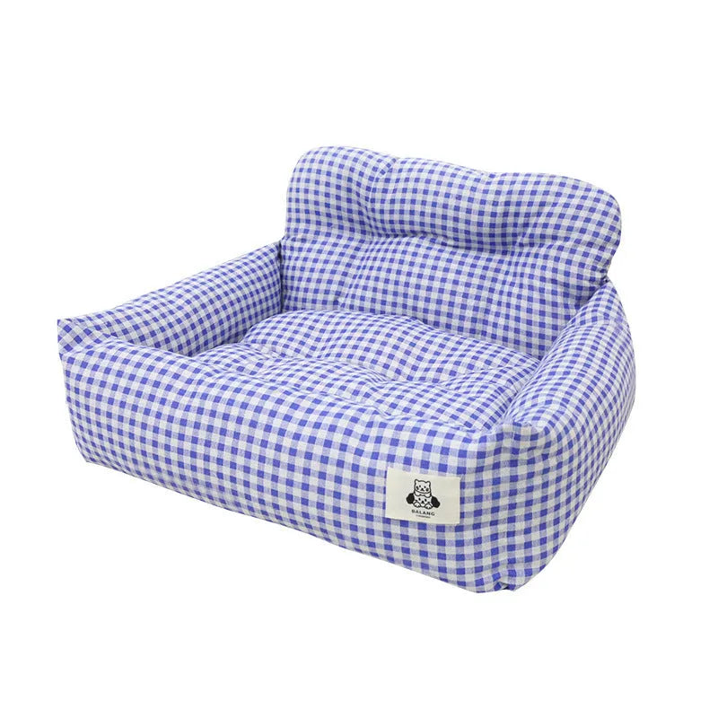 Car-mounted stain-resistant pet outing nest for dogs in grey or blue plaid patterns