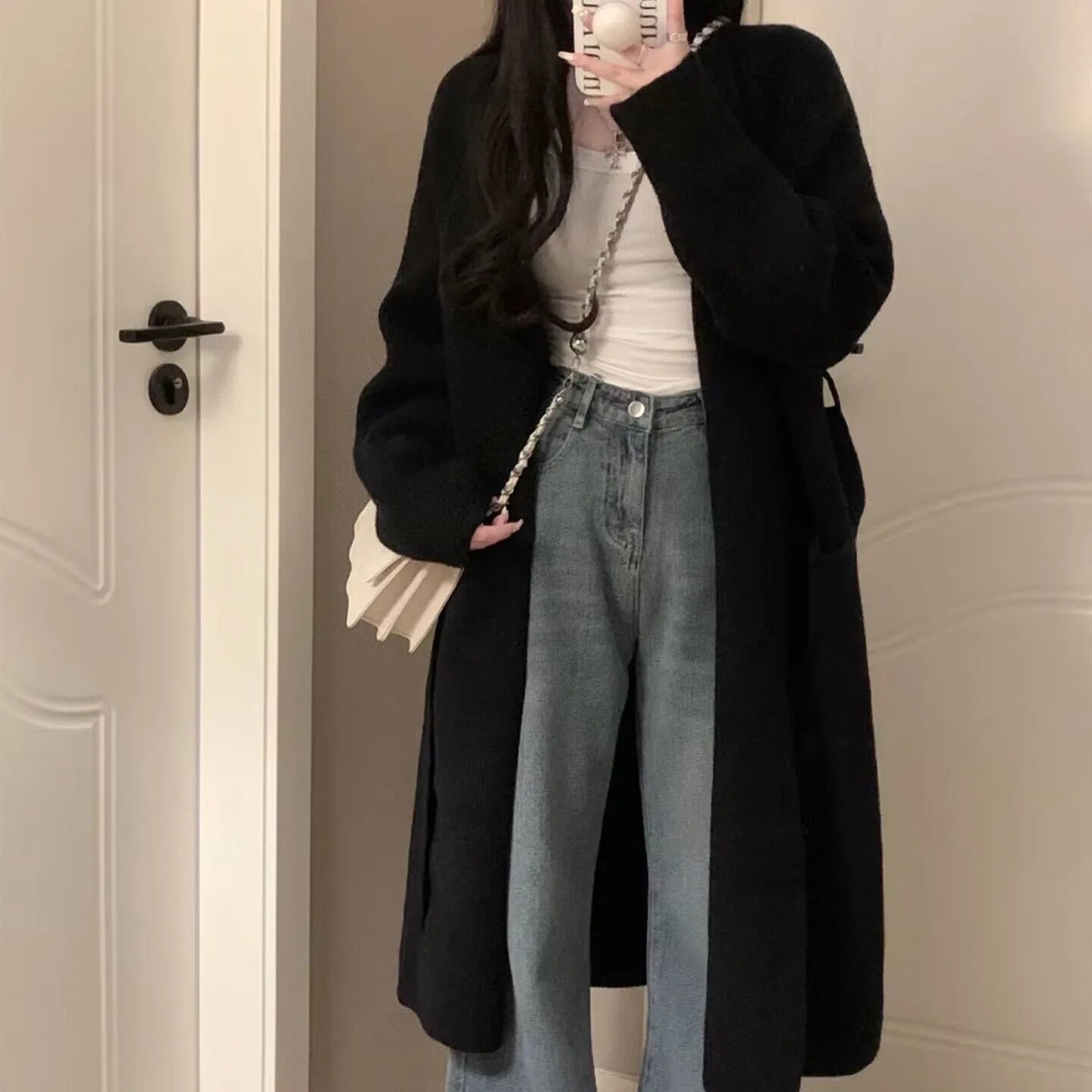 Women's loose fit chenille cardigan with 3D pattern in dark grey