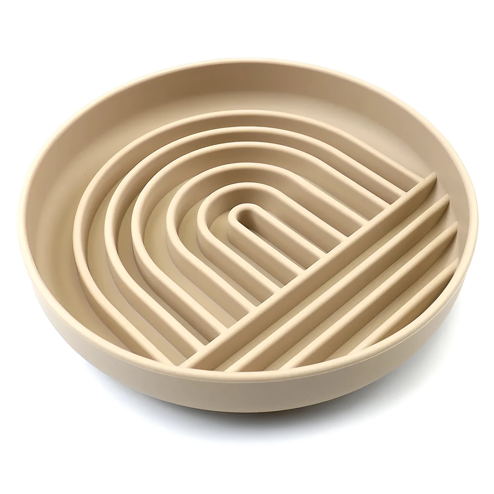 Silicone dog slow feeder bowl with ridges, shown in mustard green colour
