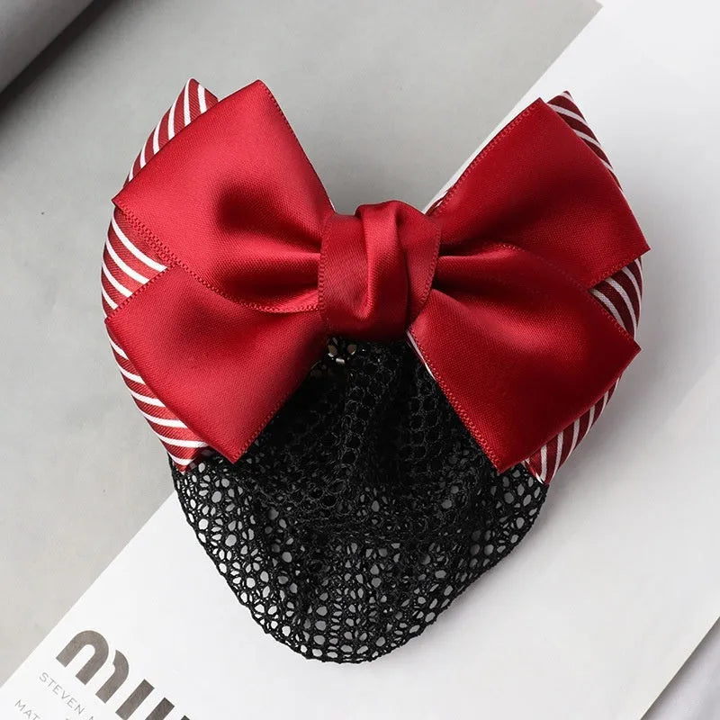 Professional hair clip headdress with flower bow net pocket in multiple colour variations