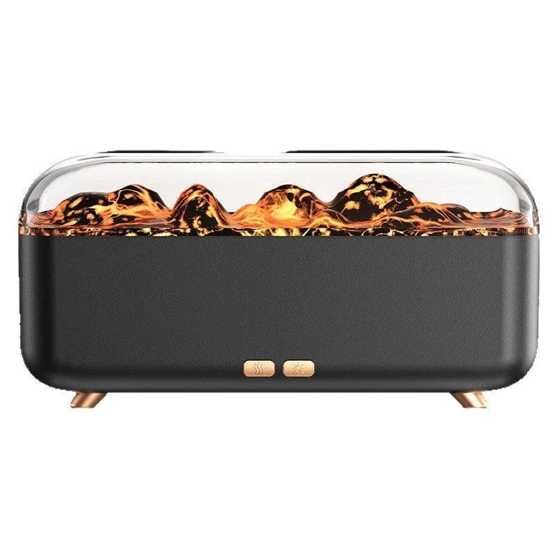 Black household desktop seven-colour flame aroma diffuser with 300ml capacity and Type-C plug-in
