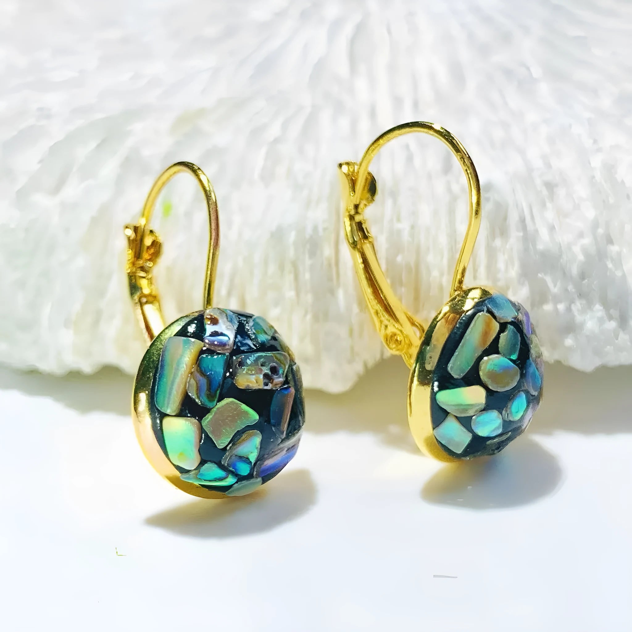 Handmade mother-of-pearl earrings for women with Chinese character Fu, Chanel style, snail ear clip