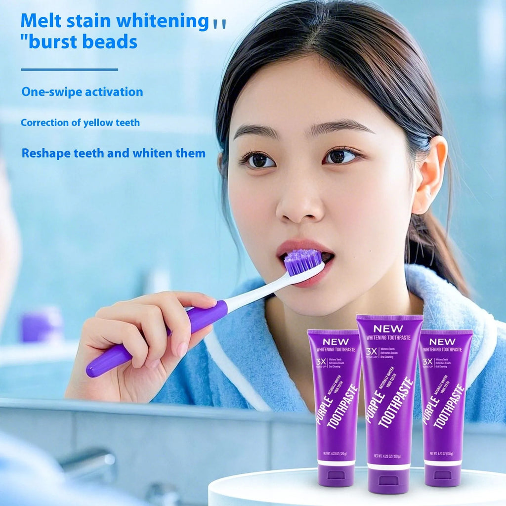 120g tube of purple whitening toothpaste for adult stain removal and teeth brightening