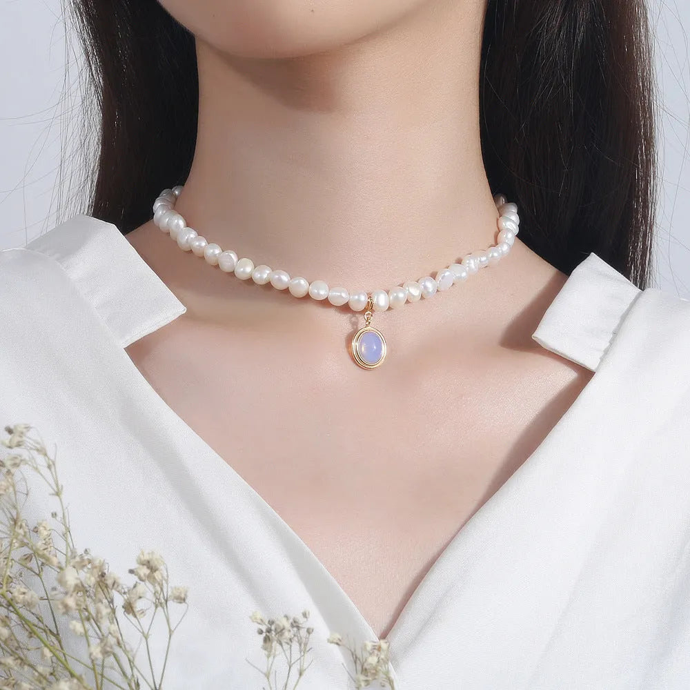925 sterling silver round medal pearl necklace with geometric design on adjustable chain