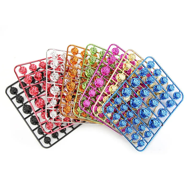 Set of 30 ABS plastic motorcycle screw caps in eight different colours including red, blue, gold and silver