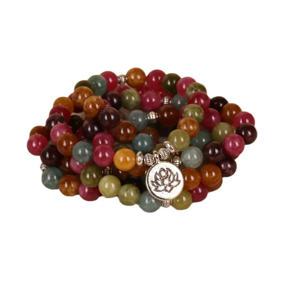 108-bead lotus bracelet with Tourmaline colour in hanging multi-layer design