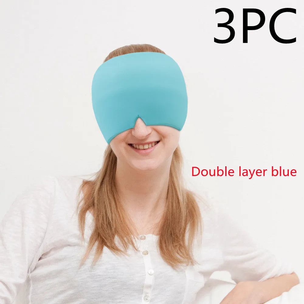 Black elastic gel cold compress eye mask for headache relief with measurements