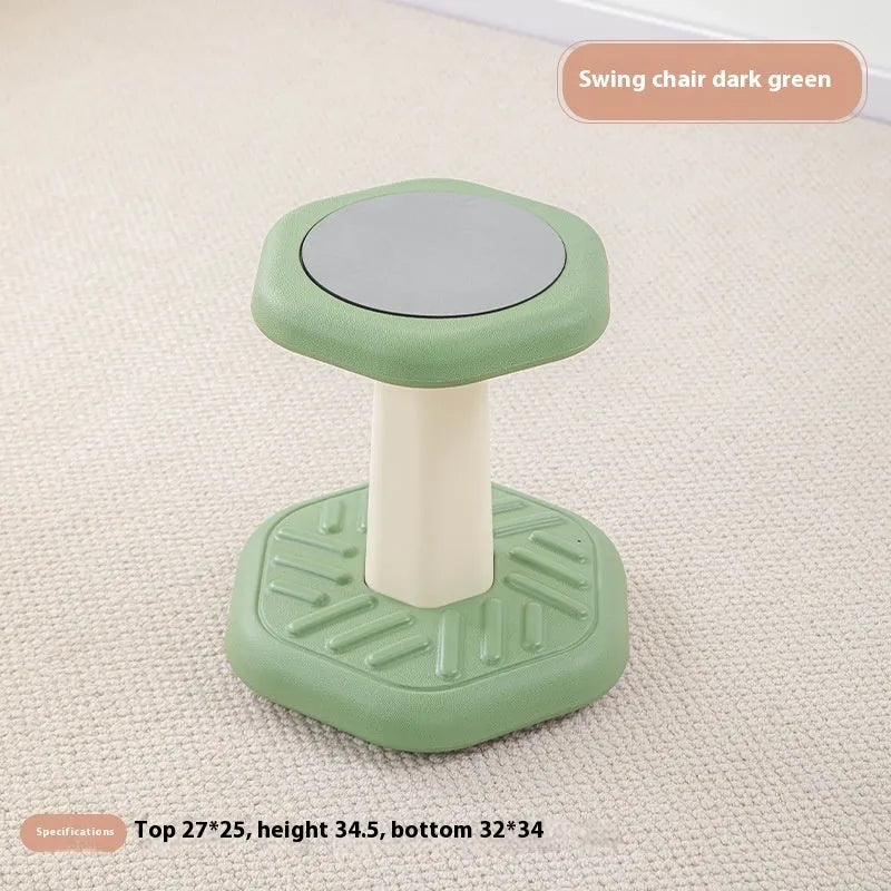 Children's multi-action plastic rocking stool available in black, blue, green, pink, purple, and red for balance training.