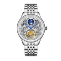 Men's waterproof business watch with stainless steel strap showing white dial and 16mm thickness case