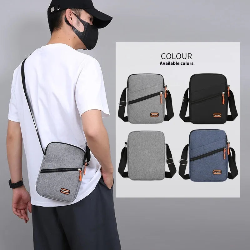 Oxford cloth crossbody commuter shoulder bag in silver grey colour with contrast details