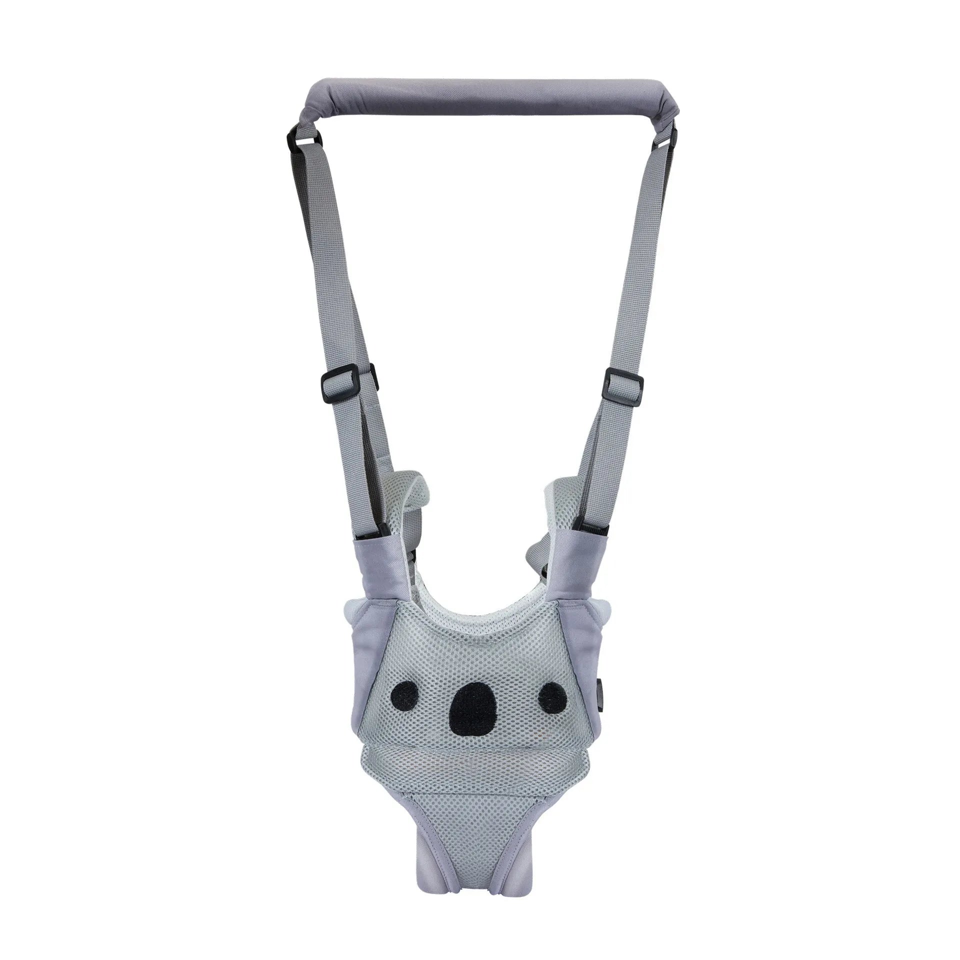 Baby walking harness belt with adjustable straps and removable crotch support in blue colour