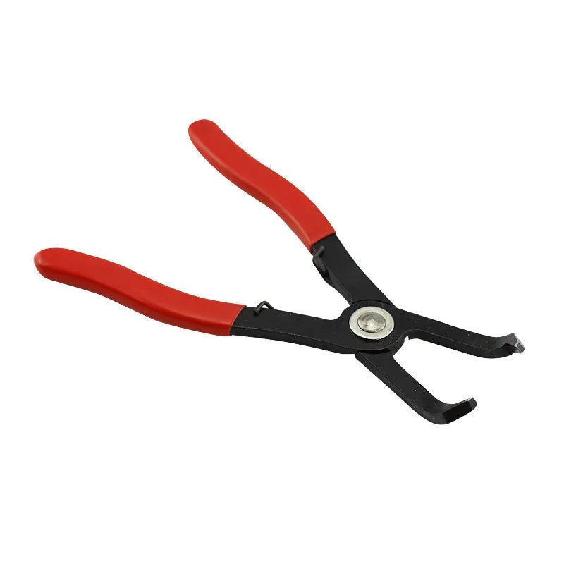 Red interior round nail removal pliers with carbon steel jaws and plastic handles