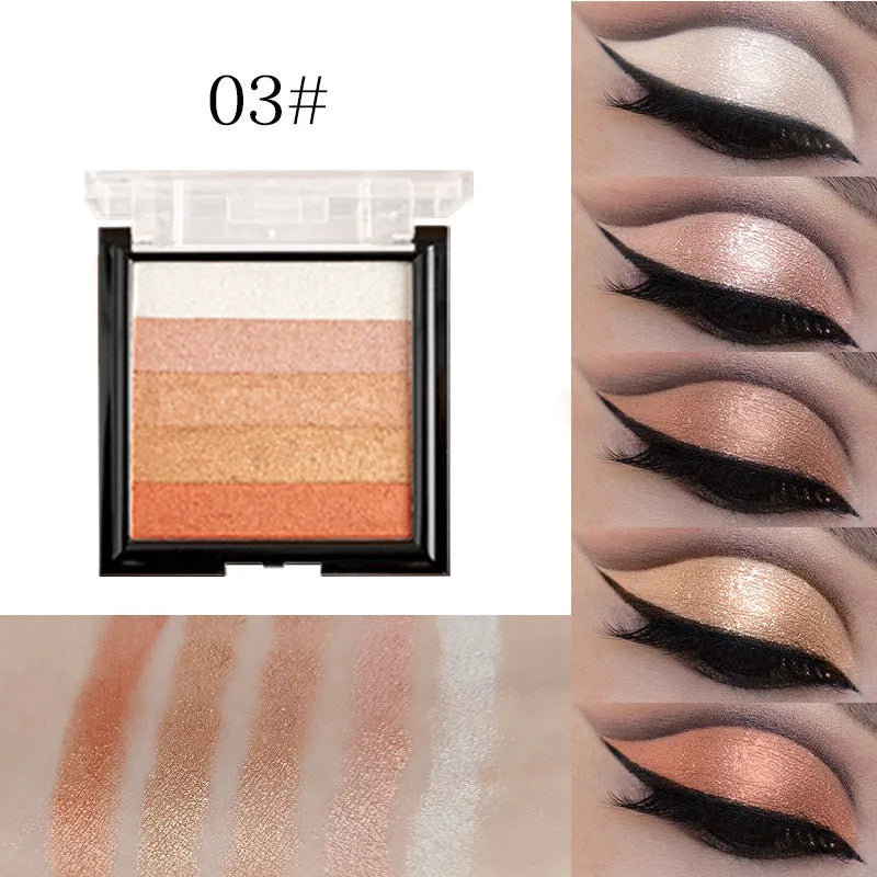 Eye shadow compact showing six colour style options for natural three-dimensional contouring and brightening