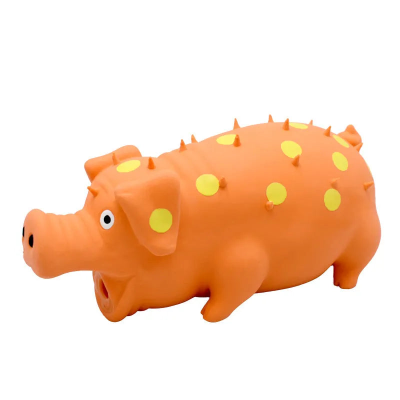 Latex pig squeaky dog chew toy for aggressive chewers with dental cleaning surface