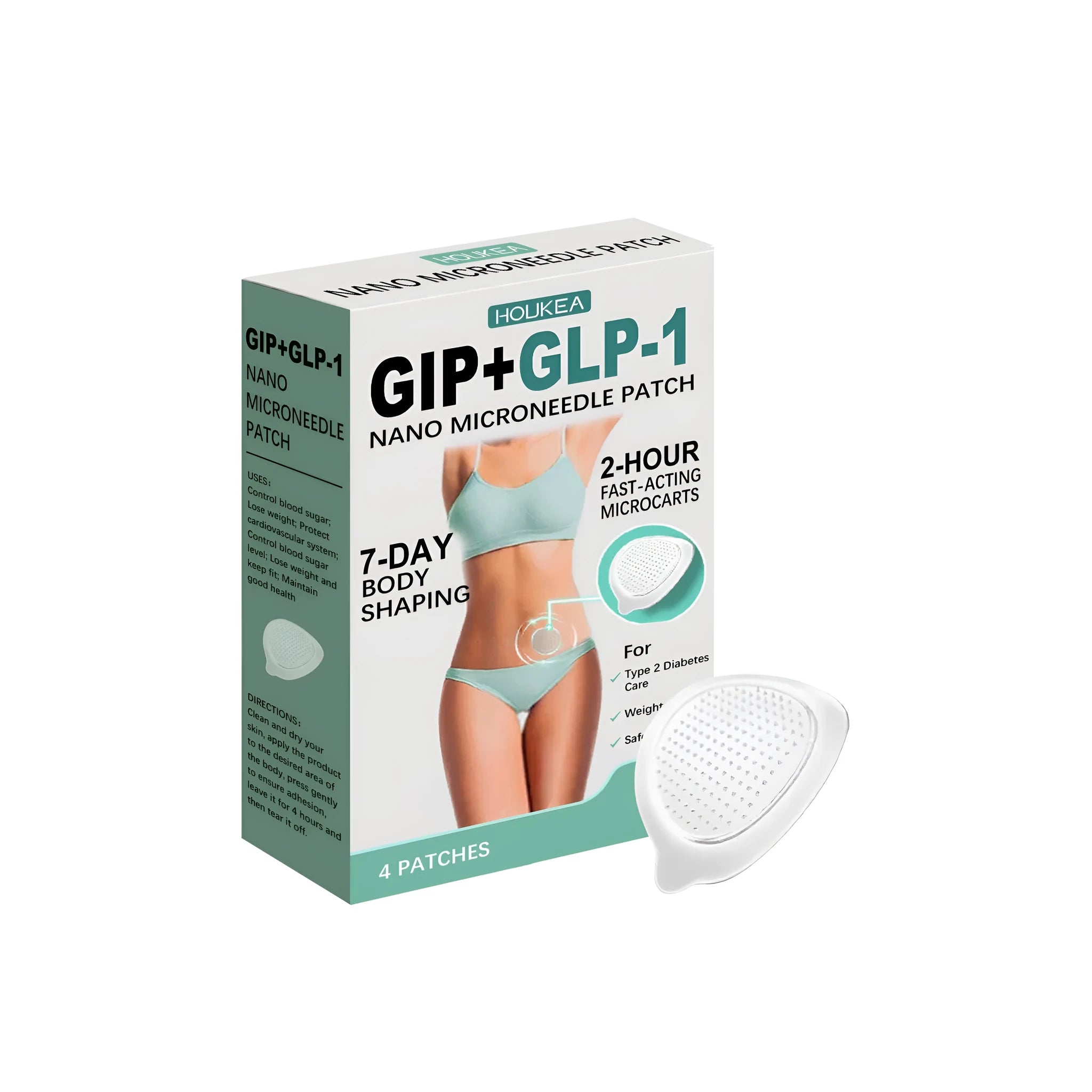 Four nano microneedle skin treatment patches in sealed packaging.