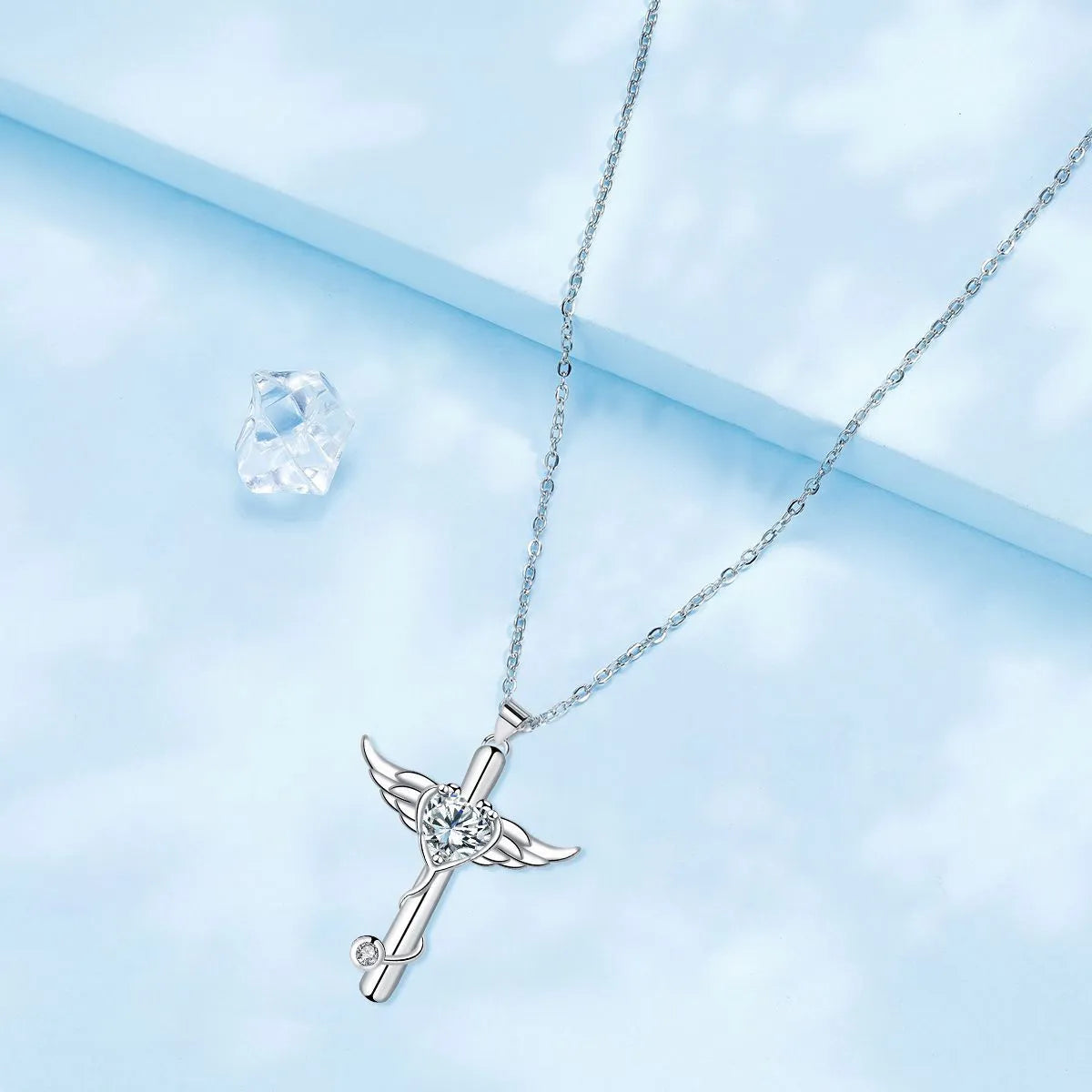 Cross stethoscope necklace with wings design in copper with electroplated finish