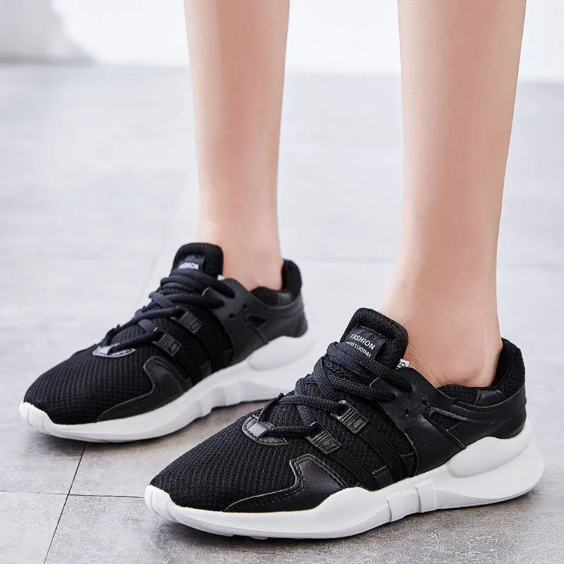 Breathable hollow out mesh sneakers in black and white colour options showing mesh upper construction