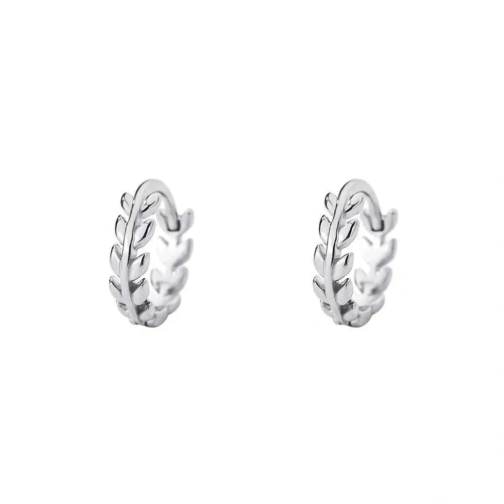 925 sterling silver olive branch ear clip for women white gold colour U-shaped leaf design Korean style