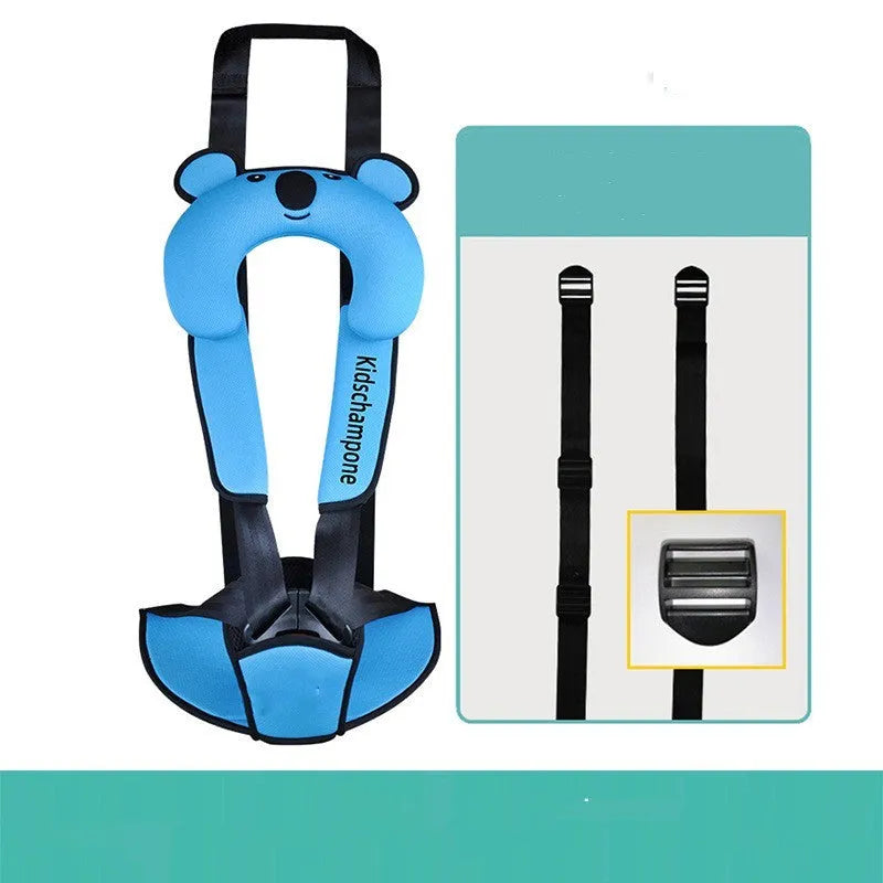 Polyester portable child safety seat belt retainer with padded seat measuring 33 by 22 by 9.5cm