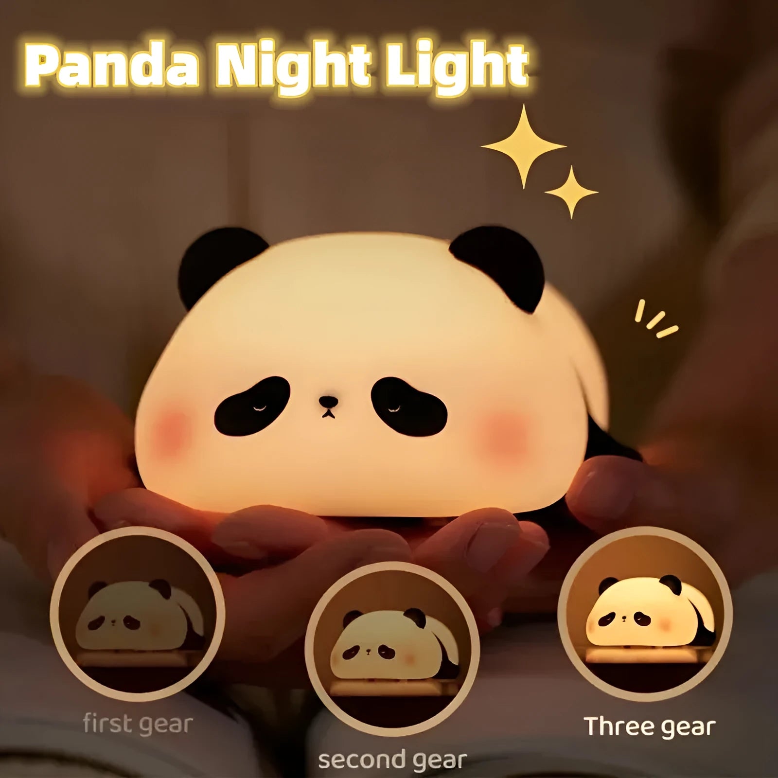 Panda-shaped silicone night light with warm white LED glow for children's bedrooms