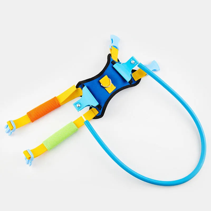 A blue adjustable anti-collision ring for dogs, shown in various sizes.