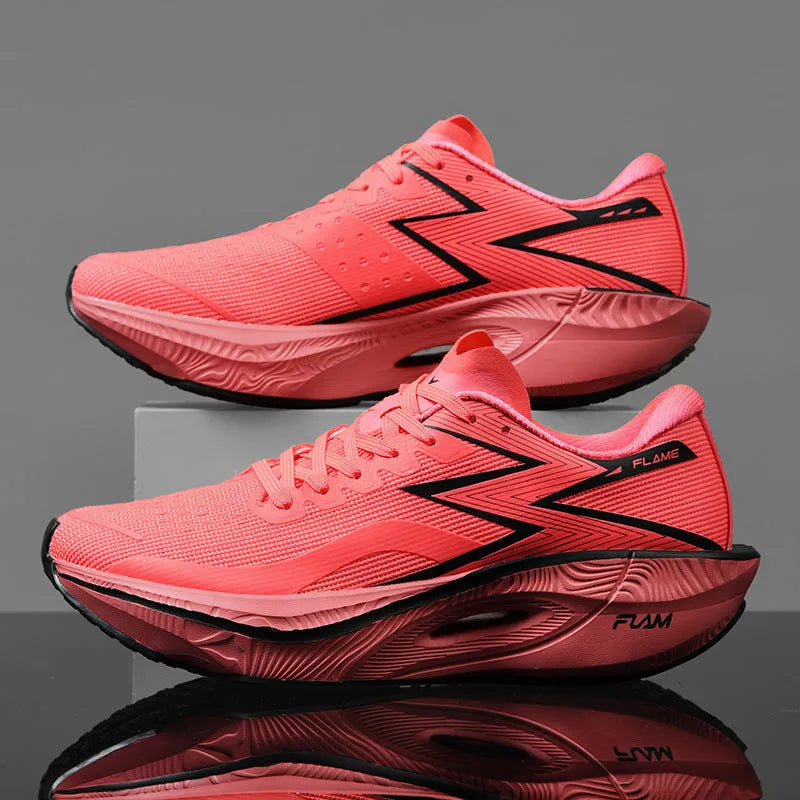 Marathon full palm carbon plate racing PB running shoes with breathable fabric upper in white