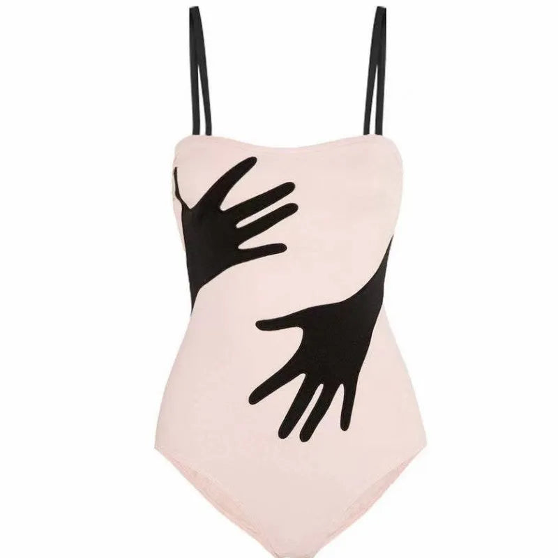 Women's one-piece bikini swimsuit with polyester fabric for beach swimming