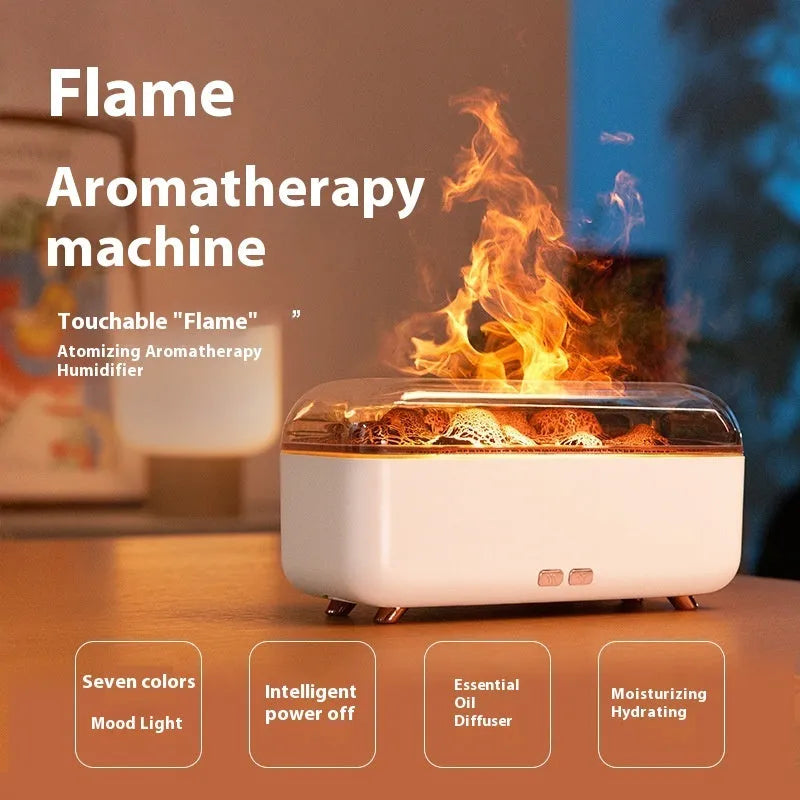 Black household desktop seven-colour flame aroma diffuser with 300ml capacity and Type-C plug-in