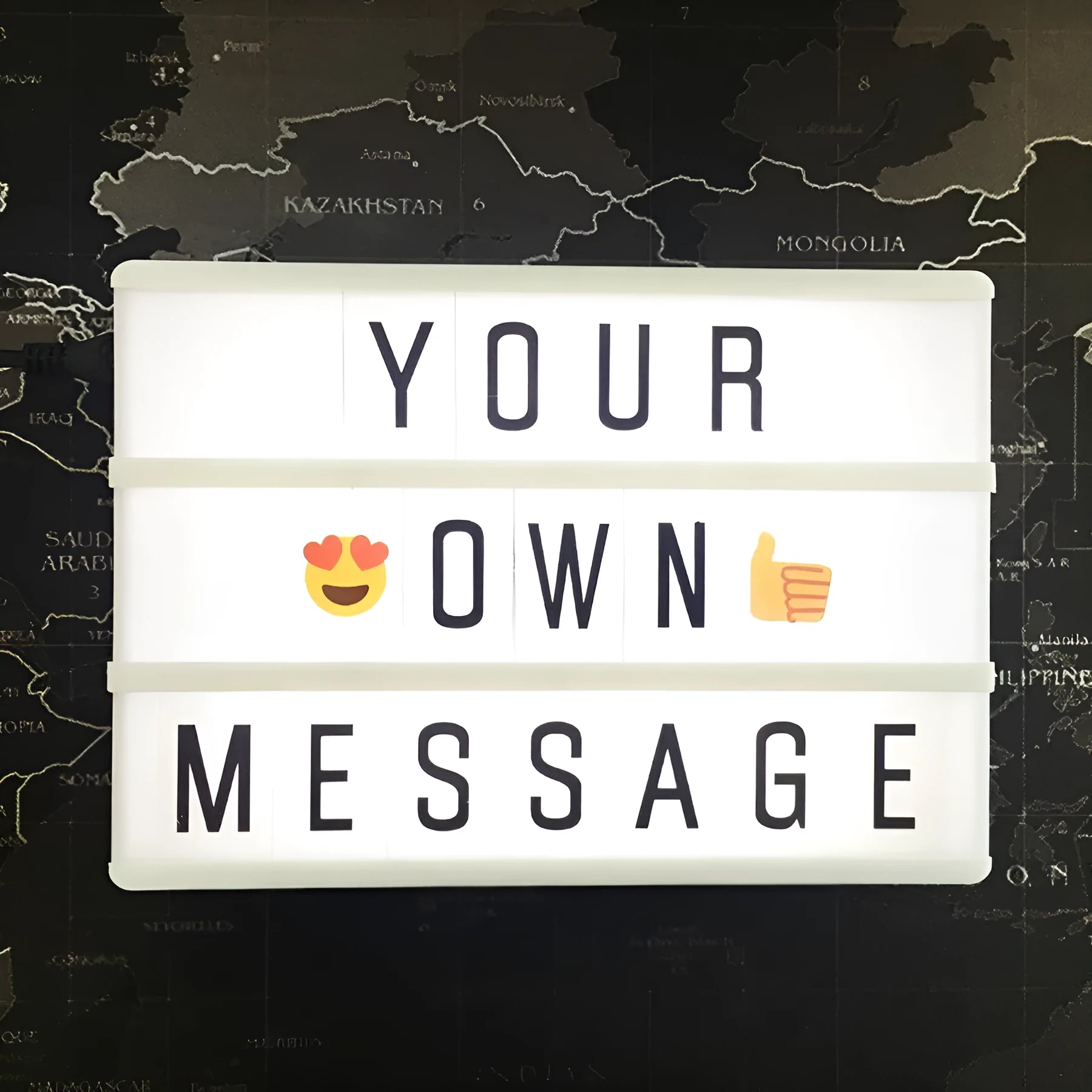LED letter light box with PVC shell showing alphabet piece, 300x220x60mm size, for indoor custom signage