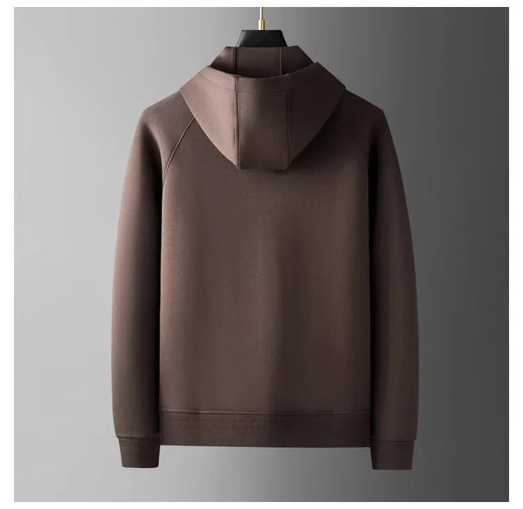 Men's casual modal cardigan suit set with hood and wrinkle-free finish in brown, loose fit, autumn sportswear