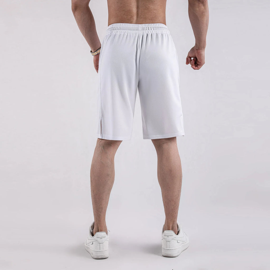 Men's black quick-drying mesh fitness shorts with elastic waistband